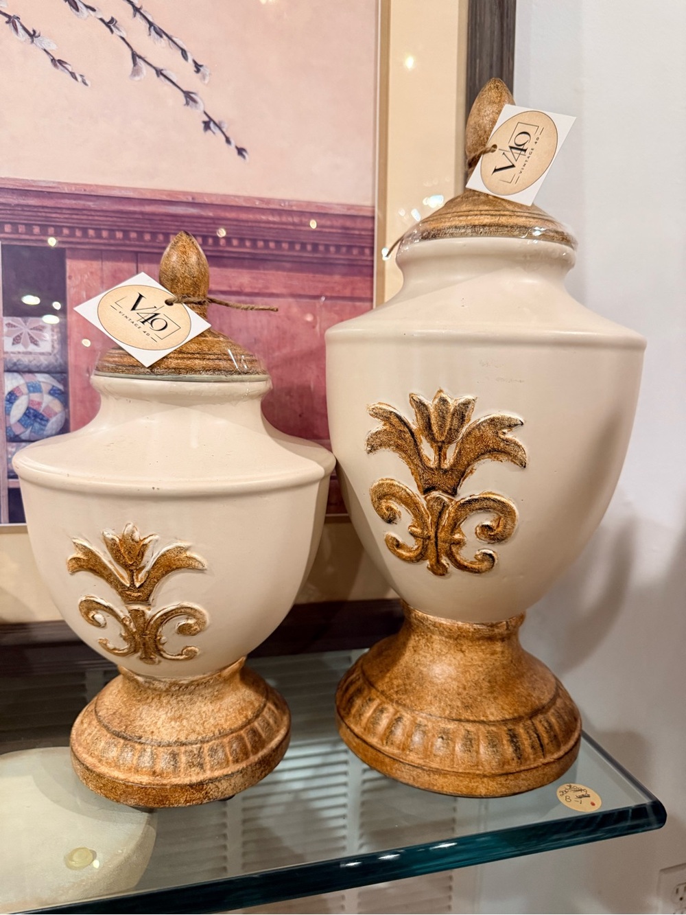 Cream and Gold Decorative Urn Accent - Set of 2